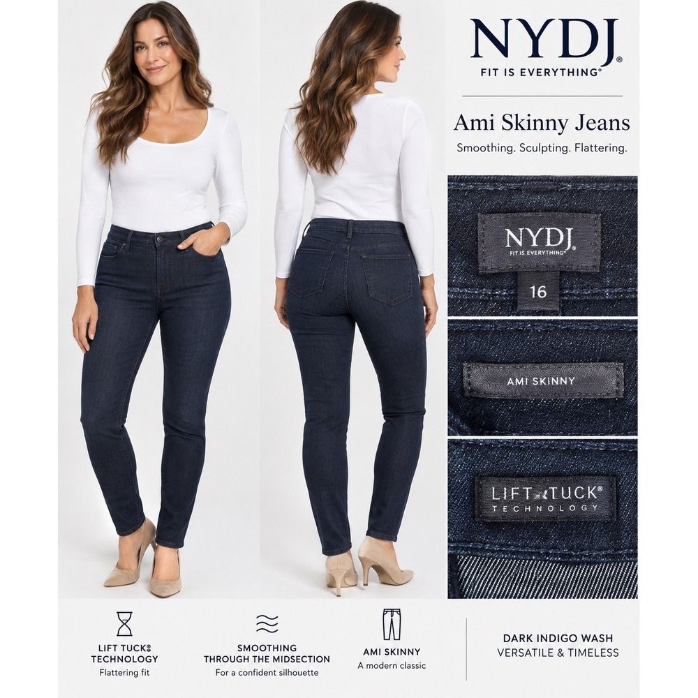 NYDJ Ami Skinny Jeans Women 16 Dark Indigo Lift Tuck Stretch Denim